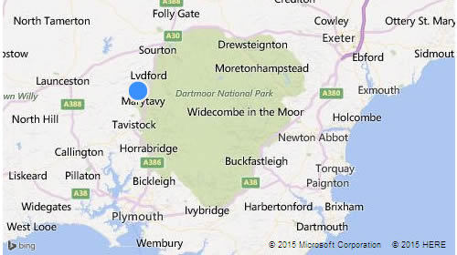 Location map for The Smithy, Brentor, Dartmoor National Park, Devon